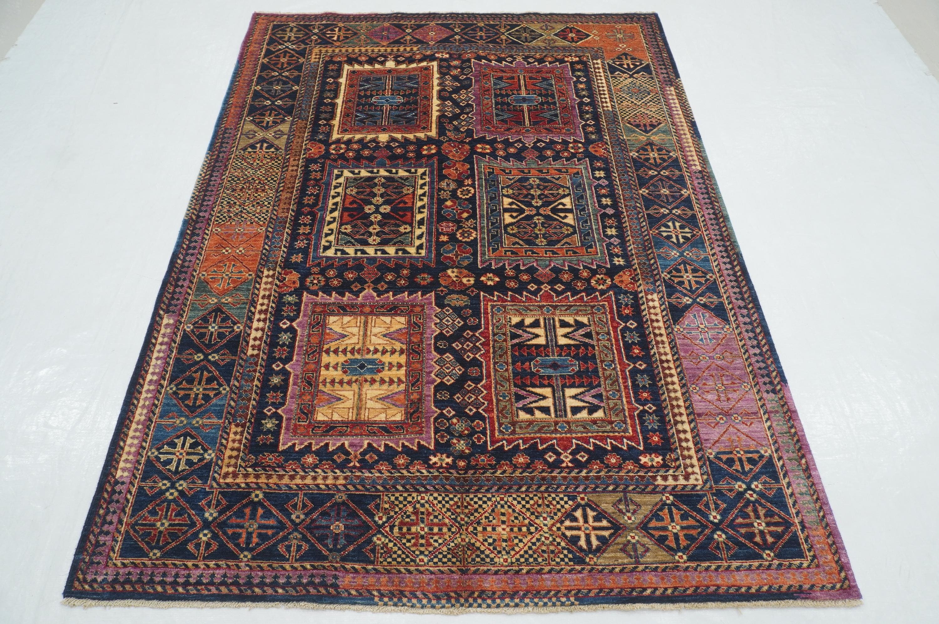 ラグ・カーペット Baluch rug 5x7 Navy Blue Tribal Baluch Area Rug - Afghan Hand Knotted Natural