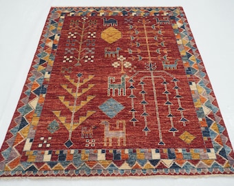 5x6 Red Gabbeh Area Rug - Afghan Hand knotted wool Rug - Bedroom Rug - Rugs for Living room - Kids room rug - bedroom rug  - Red Carpet