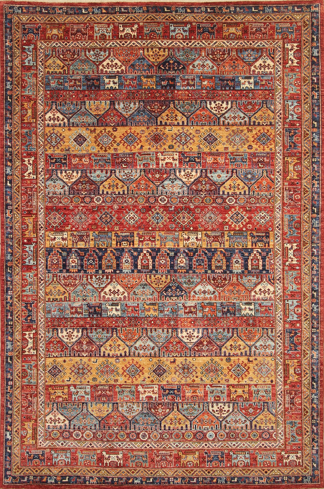 6x9 Tribal Gabbeh Area Rug Red Afghan Hand Knotted Veg Dye Wool Animal ...