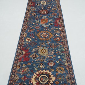 13 Ft Blue Bidjar Runner Rug - Persian Style Afghan hand knotted Veg Dyes Wool Oriental Runner Rug - Hallway Runner - Long blue runner