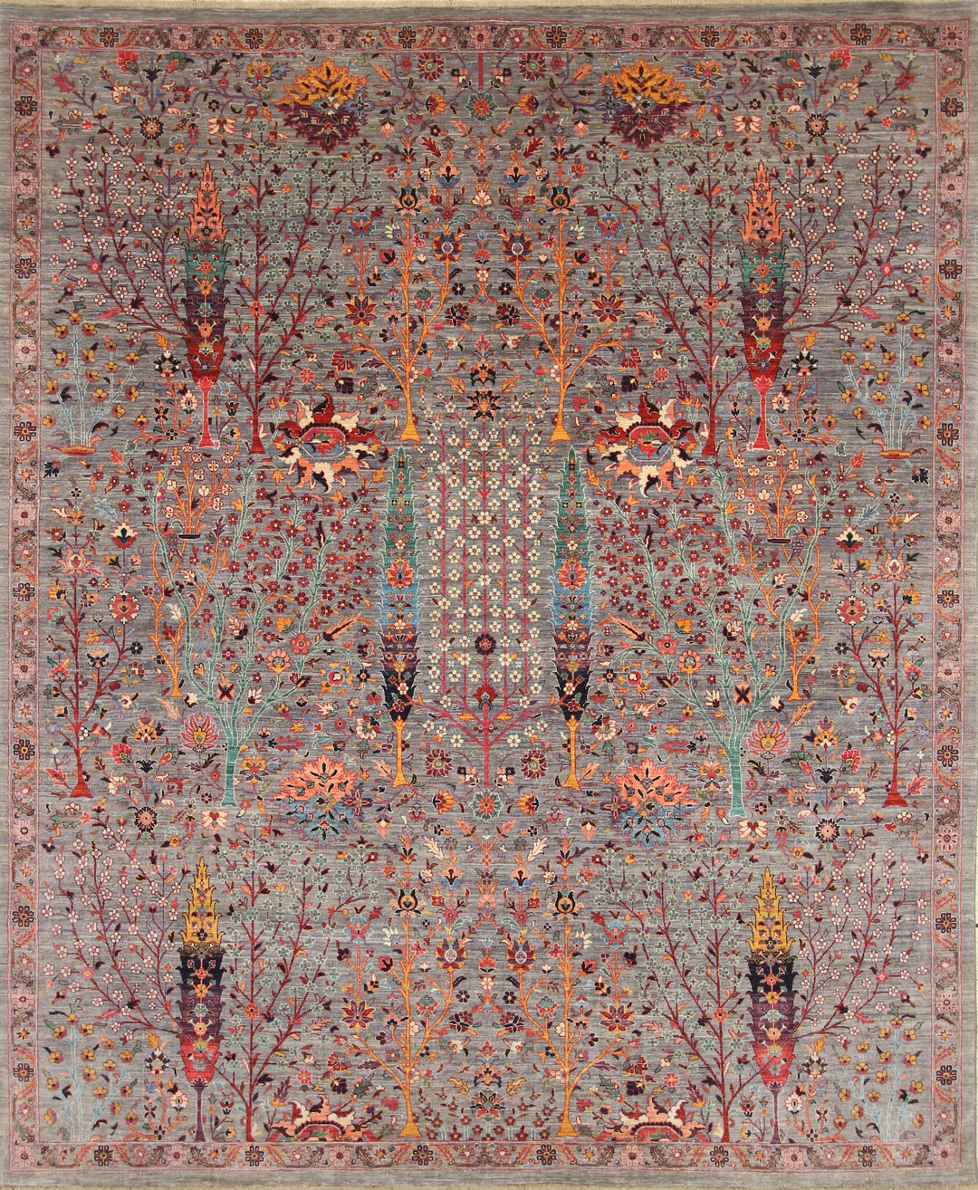 8x10 Gray Cypress Tree Area Rug - Afghan Hand knotted Veg Dye Wool Borderless Rug - Rugs for living room - Bedroom rug - Bohemian rug