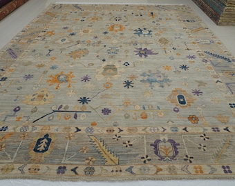 11x14 Muted Gray Oushak Area Rug - Turkish Vintage Wash Hand knotted Plush Wool Veg dyes Oriental rug - Rugs for living room - 11'2"x13'10"