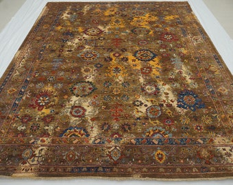 8x10 Brown Oriental Rug: Afghan Hand-Knotted Wool Area Rug