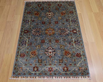 3x4 Gray Waziri Rug: Afghan Hand Knotted Wool Oriental Rug