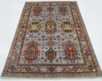 5x7 Blueish Gray Oriental Area Rug - Afghan Hand Knotted wool Baluch Boho Rug - Bedroom rug - Rugs Living Room - Kids room Rug - 5&#39;x6&#39;10&quot;