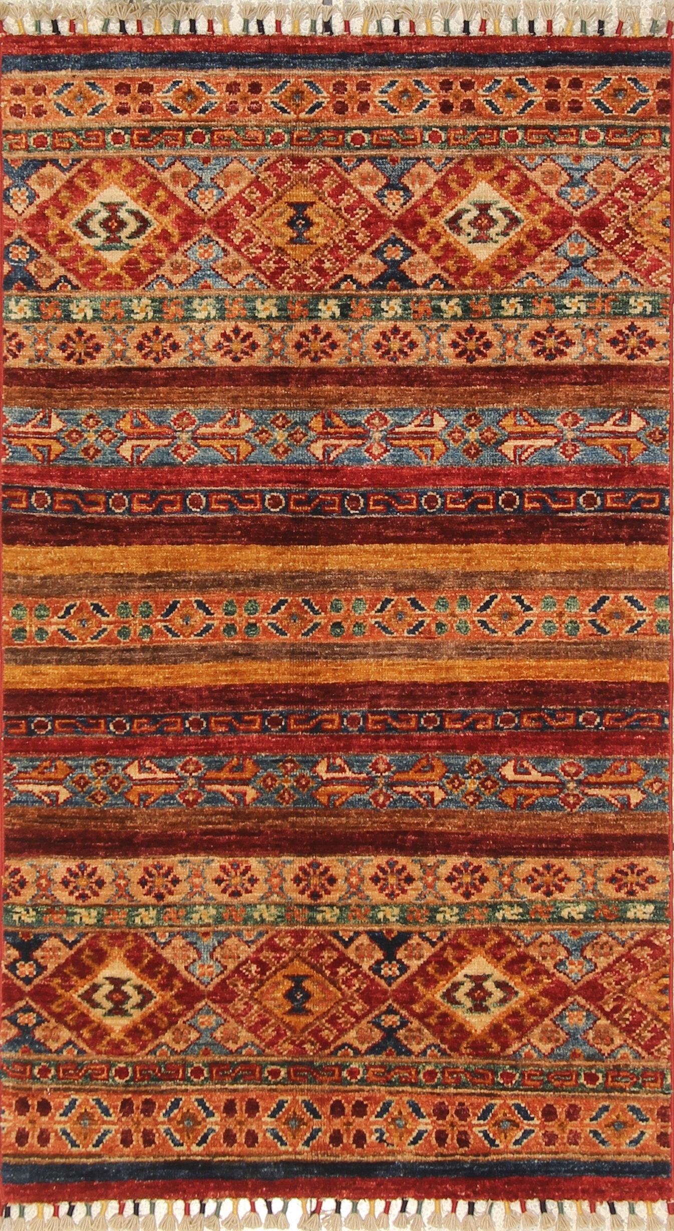2.5x4 Multi Colored Khorjun Rug Striped Rug 2.5x4 Rug Afghan Rug