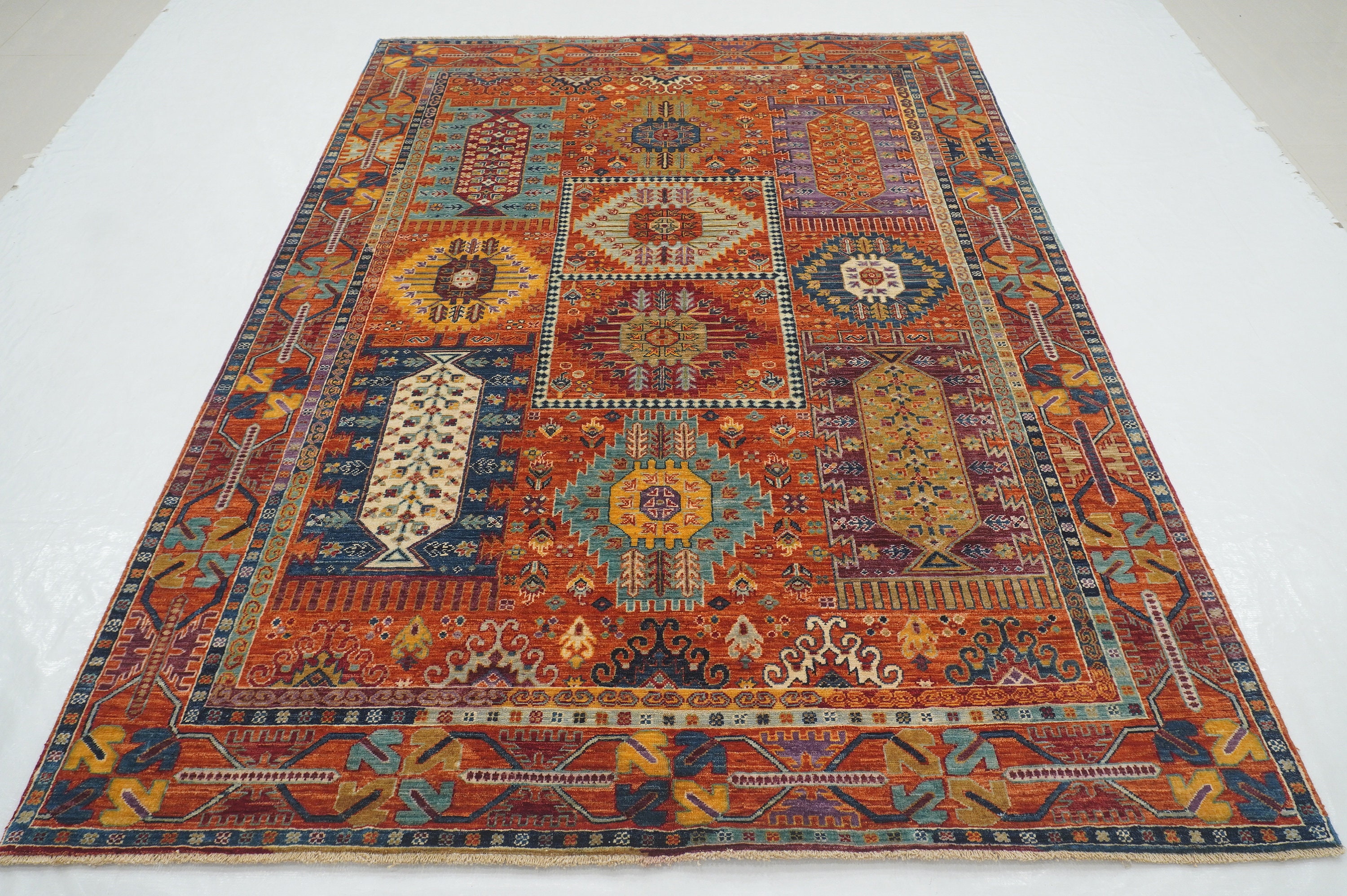 6x8 Orange Baluch Area Rug - Modern colors Afghan Hand Knotted wool Rug - Bedroom Rug - Rugs for Living Room - Dining table rug 5'10"x8'2"