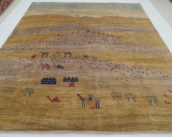 8x10 Gray Brown Landscape Gabbeh Area Rug - Afghan Hand knotted Veg Dyes Wool Tribal Rug - Rugs for living room - Rugs for Bedroom