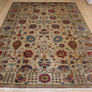 7x10 Taupe Beige Waziri Area Rug - Afghan Hand knotted Veg Dye Wool Floral Oriental Rug - Rugs for living room - Bedroom rug - beige carpet