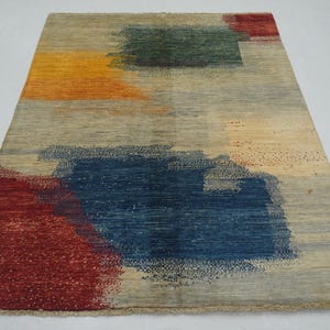 5x7 Blue Modern Rug - Multicolor Afghan Hand knotted Wool Abstract Contemporary Rug - Bedroom Rug - Rug for Living Room - 4&#39;10&quot;x6&#39;5&quot;