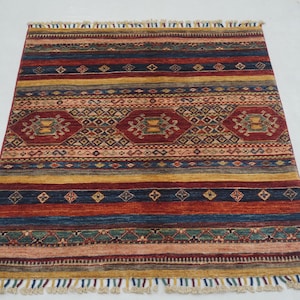 3&#39;3x3&#39;6 Tribal Square Area Rug - Multicolor Afghan Hand knotted Wool small square rug - Entryway Rug - bathroom rug - Door mat rug - 3x3 rug