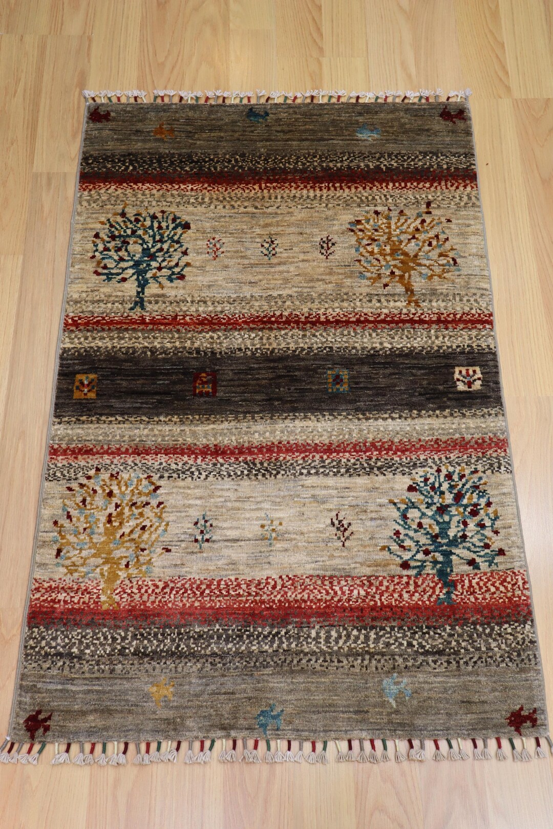 3x4 Gray Tree of Life Rug: Gabbeh Hand Knotted Afghan Wool Rug - Etsy