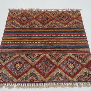 3x3 Red Tribal Square Area Rug - Afghan Hand knotted Wool small square rug - Entryway Rug - Door mat rug - small square carpet - 3&#39;3x3&#39;5