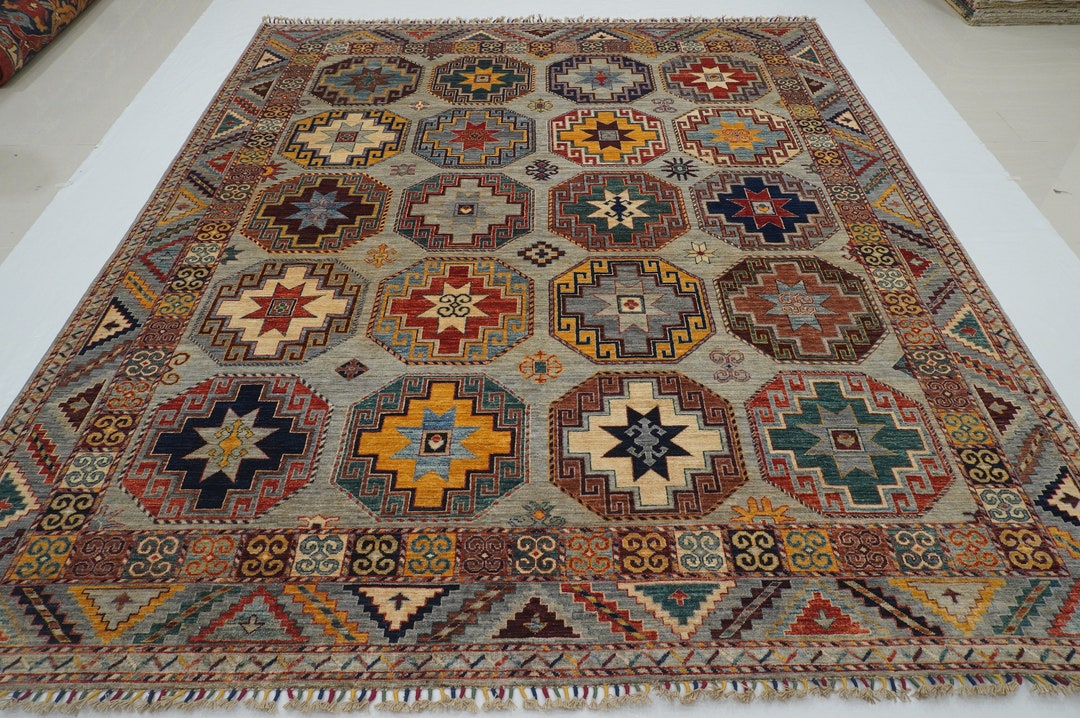 8x10 Gray Ersari Area rug - Turkmen Tekke Afghan hand knotted organic Dyes wool rug - Rugs for Living room - Bedroom rug - Tribal rug