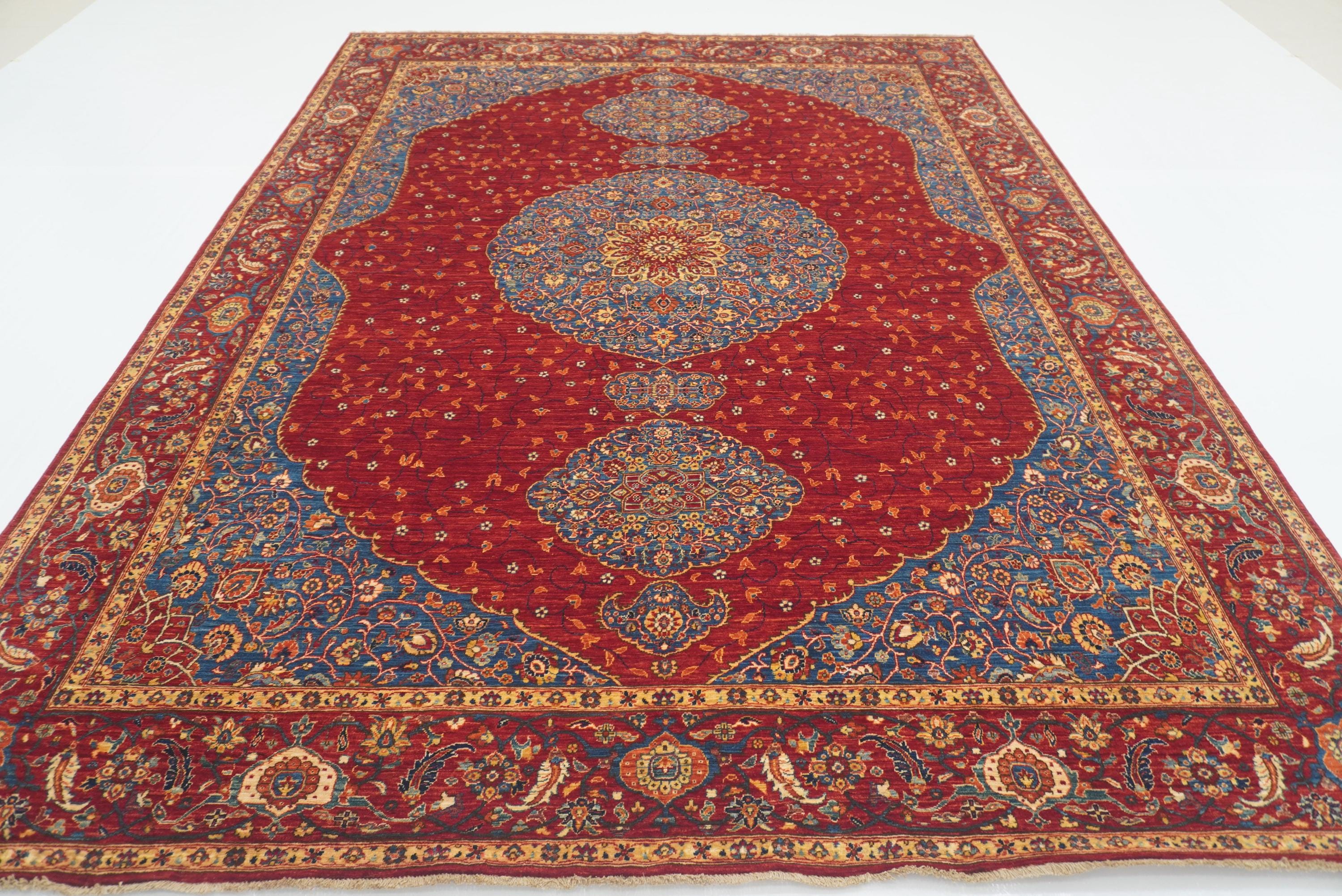 赤いウールラグ 手織り 7'9