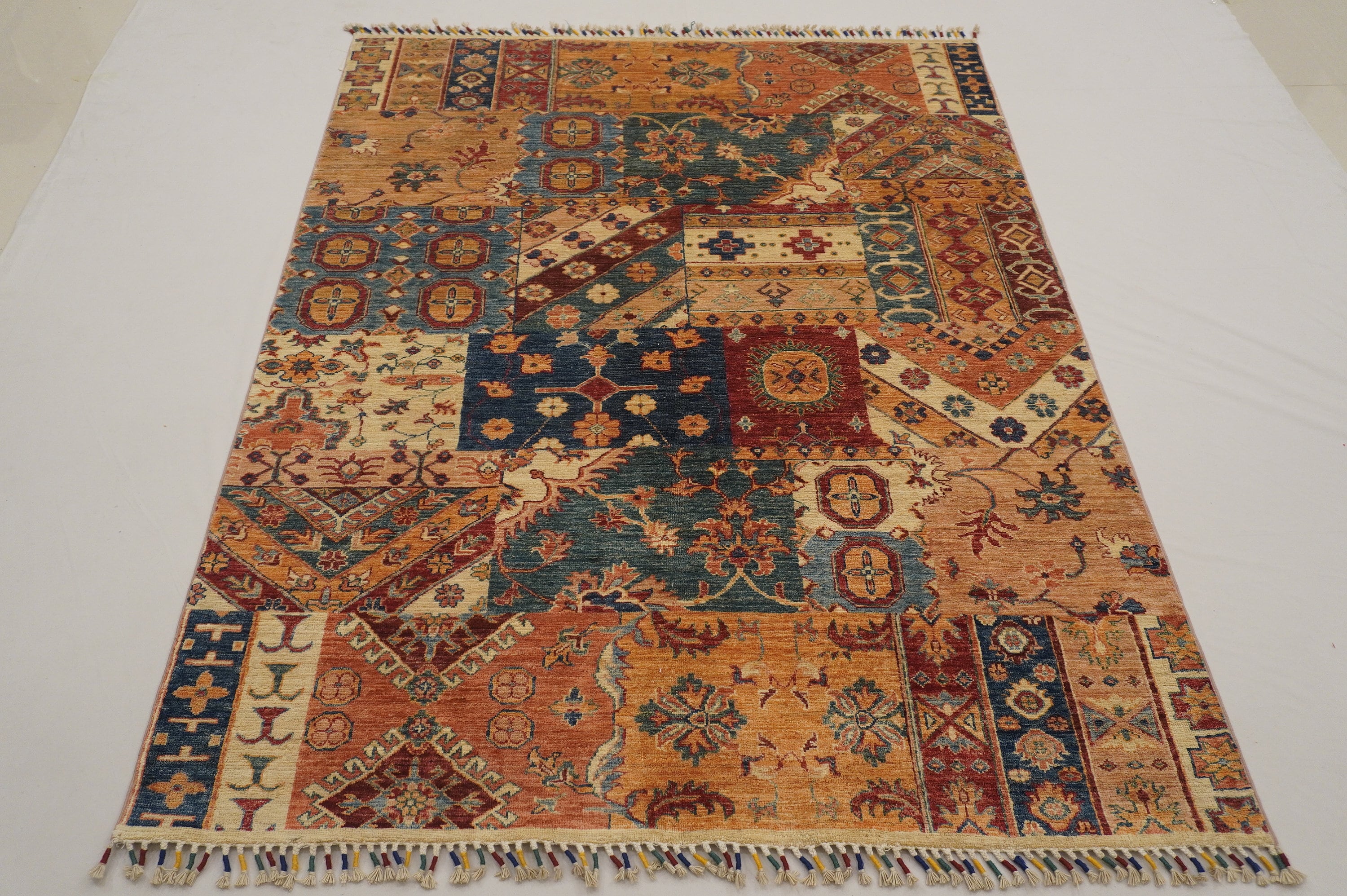 5x6 Multicolor Patchwork Rug: Afghan Hand-knotted Wool Oriental