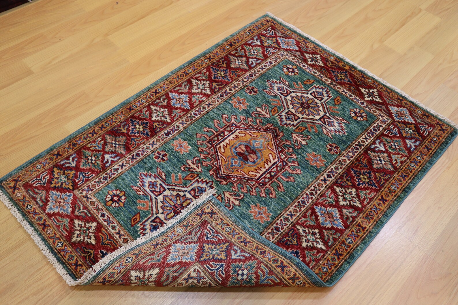 Grüner 3x4 Tribal Teppich Kasak Afghan handgeknüpfter | Etsy