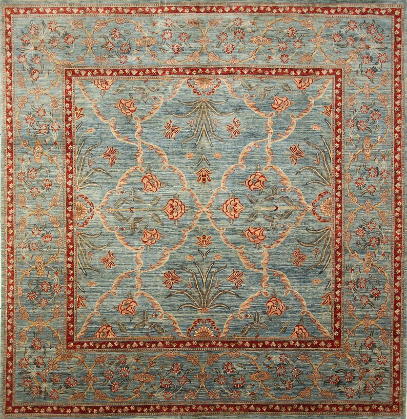 10x10 Square Area Rug Muted Blue Super Fine Quality Persian Etsy