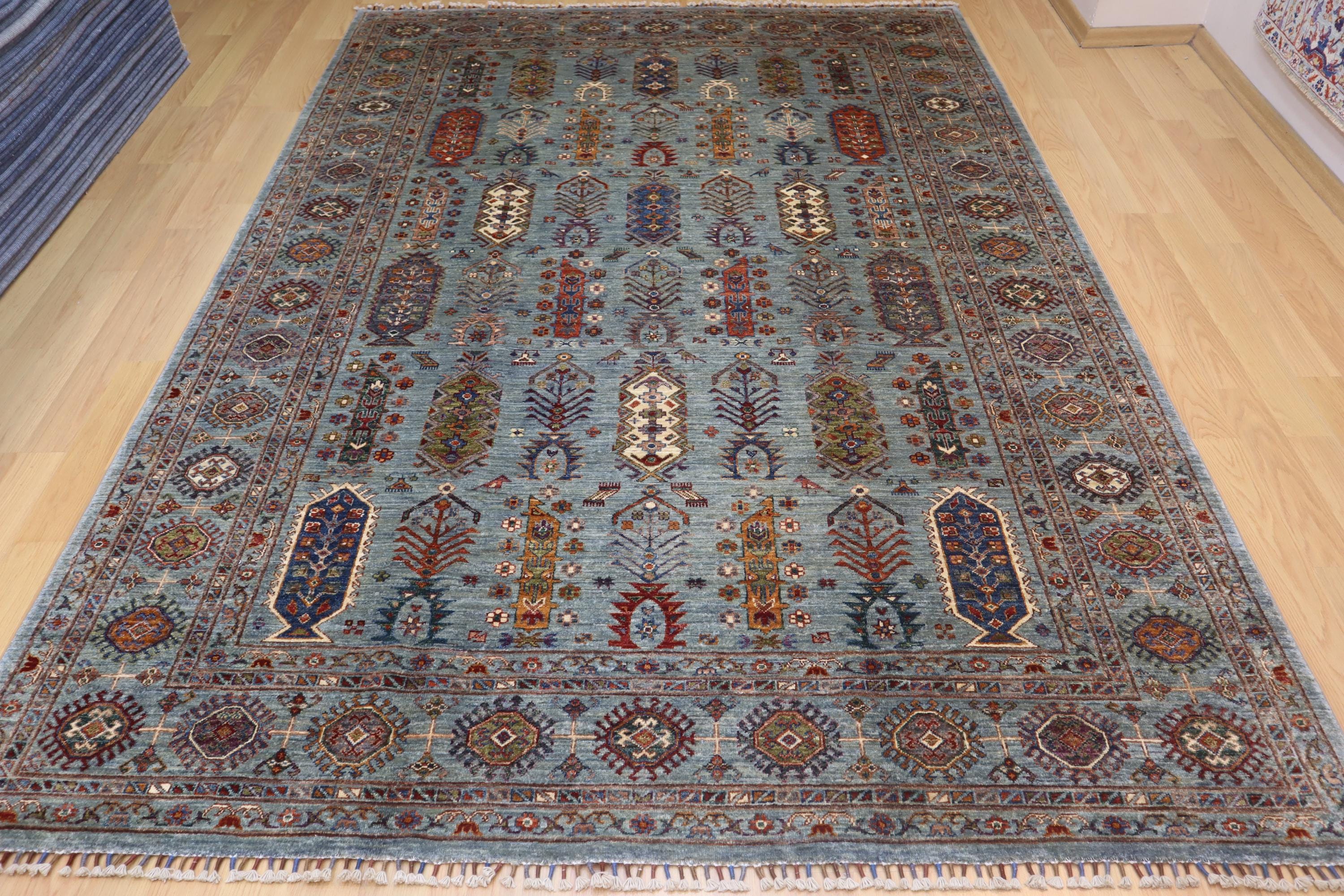 Hand-knotted Afghan Baluch Area Rug: 6.8x10.2 Ft, Veg Dye Wool