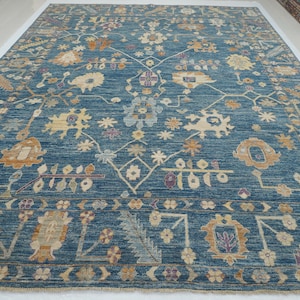 10x14 Muted Blue Oushak Area Rug - Turkish Hand Knotted soft wool Veg dyes Oriental Rug - Rugs for Living Room - Bedroom Rug - 9&#39;10&quot;x13&#39;4&quot;