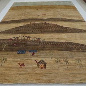 9x12 Gabbeh Area Rug - Brown Taupe Gray landscape Tribal Persian Style Hand knotted Veg Dyes Wool Rug - Rugs for living room - Bedroom rug