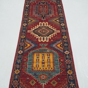 10 ft Red Malayer Runner Rug - Afghan hand knotted Organic Dyes Wool Runner Rug - Hallway Runner - Kitchen Rug - Red runner carpet - 2&#39;9x9&#39;7