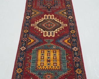3 m rood malayer loper vloerkleed - Afghaans handgeknoopt vloerkleed organische kleurstoffen wol - loper gang - keukentapijt - rood loper tapijt - 2&#39;9 x 9&#39;7