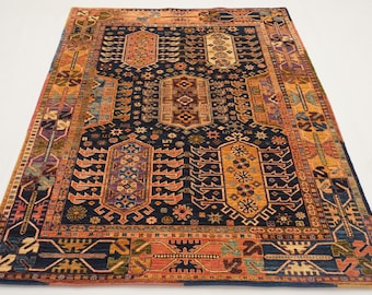 5x7 Tribal Area Rug - Navy Blue Afghan Hand Knotted wool Baluch Boho Rug - Bedroom rug - Rugs Living Room - Kids room Rug