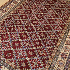 5x6 Afghan Red Kazak Wool Rug: Hand Knotted Geometric Oriental Rug (4.8x6.4 ft)