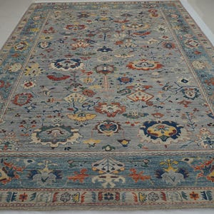 Tappeto turco Oushak grigio bluastro 10x14 - Tappeto orientale grande in lana annodato a mano con tinture vegetali - Tappeti per soggiorno - Tappeto per camera da letto Tappeto blu