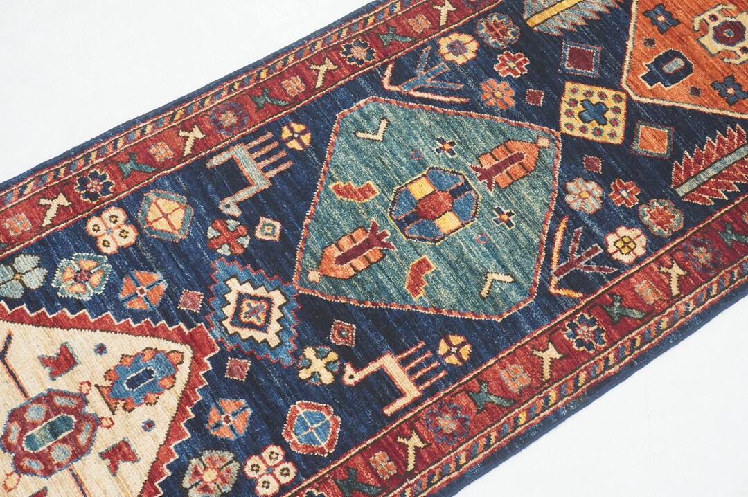 6 Ft Navy Blue Tribal Gabbeh Runner Rug Afghan Hand Knotted Veg Dye ...