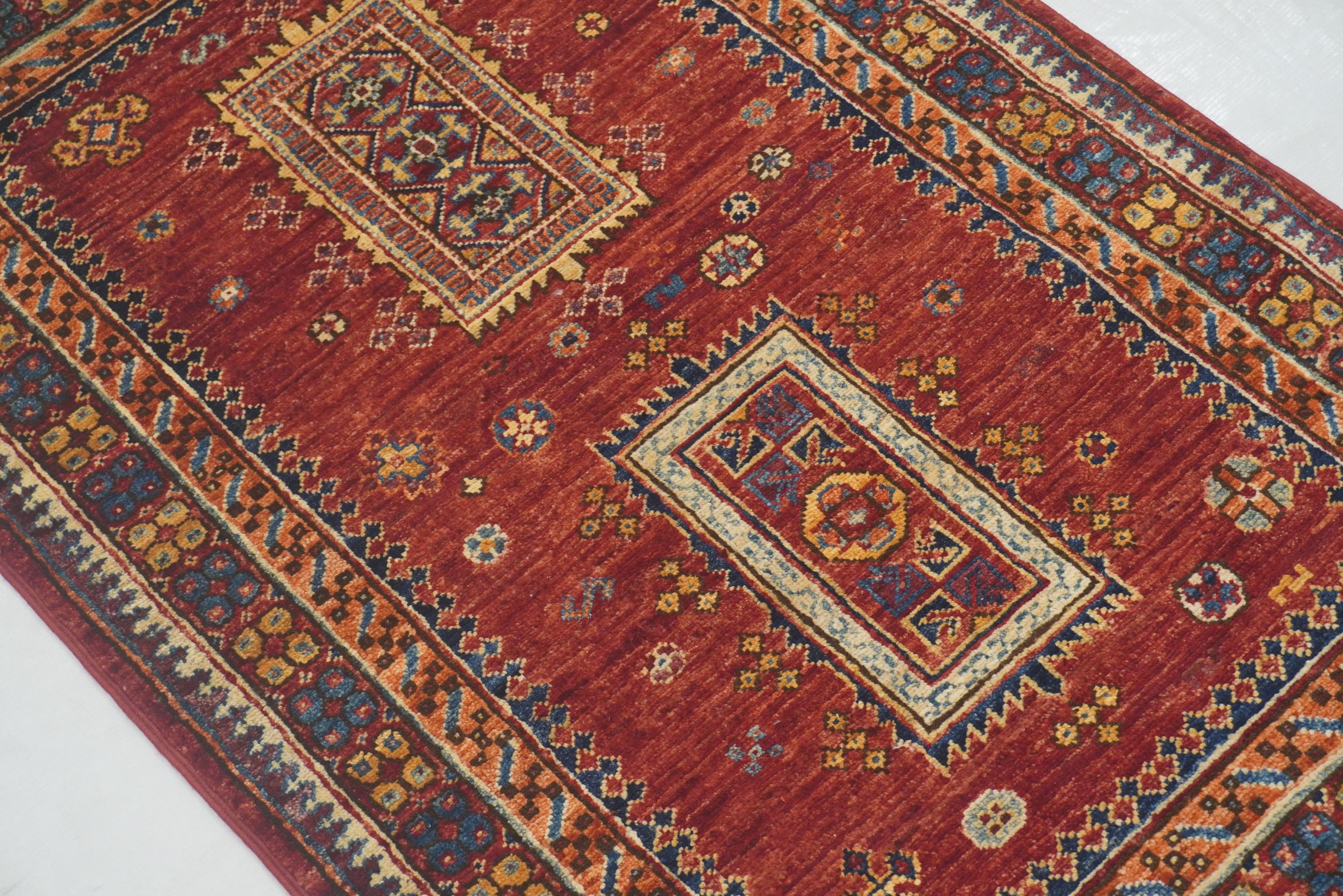 ラグ・カーペット Baluch bag face rug 3x4 Red Tribal Baluch Area Rug - Afghan Hand Knotted Veg