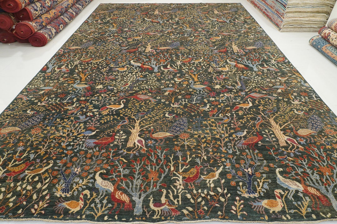 12x18 Bird Gabbeh Area Rug Green Tribal Animal Afghan Hand Knotted Wool ...