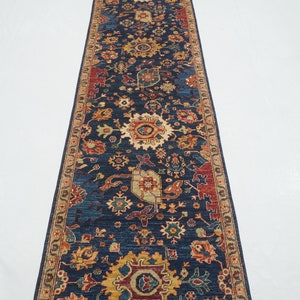 13 Ft Navy Blue Bidjar Runner Rug - Persian Style Afghan hand knotted Veg Dyes Wool Oriental Runner Rug - Hallway Runner - Long blue runner