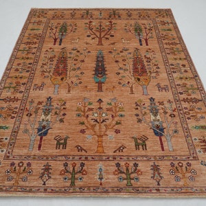 6x8 Brown Tree Gabbeh Area Rug - Tree of Life Afghan Hand knotted Veg dyes Wool Rug - Bedroom Rug - Living Room Rug - Kids room rug 5&#39;8x7&#39;7