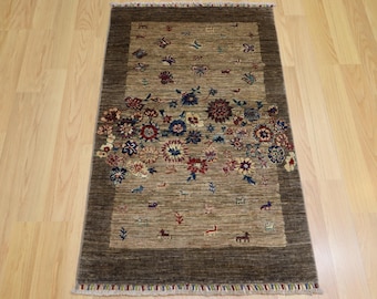 3x6 Gray Gabbeh Rug: Afghan Hand Knotted Wool Tribal Rug