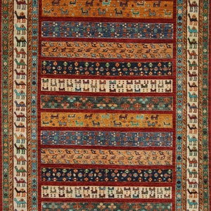 6x8 Gabbeh Area Rug - Beige Red Nomadic Tribal Afghan Handmade wool Rug - Rugs for Living room - Bedroom rug - kids room rug