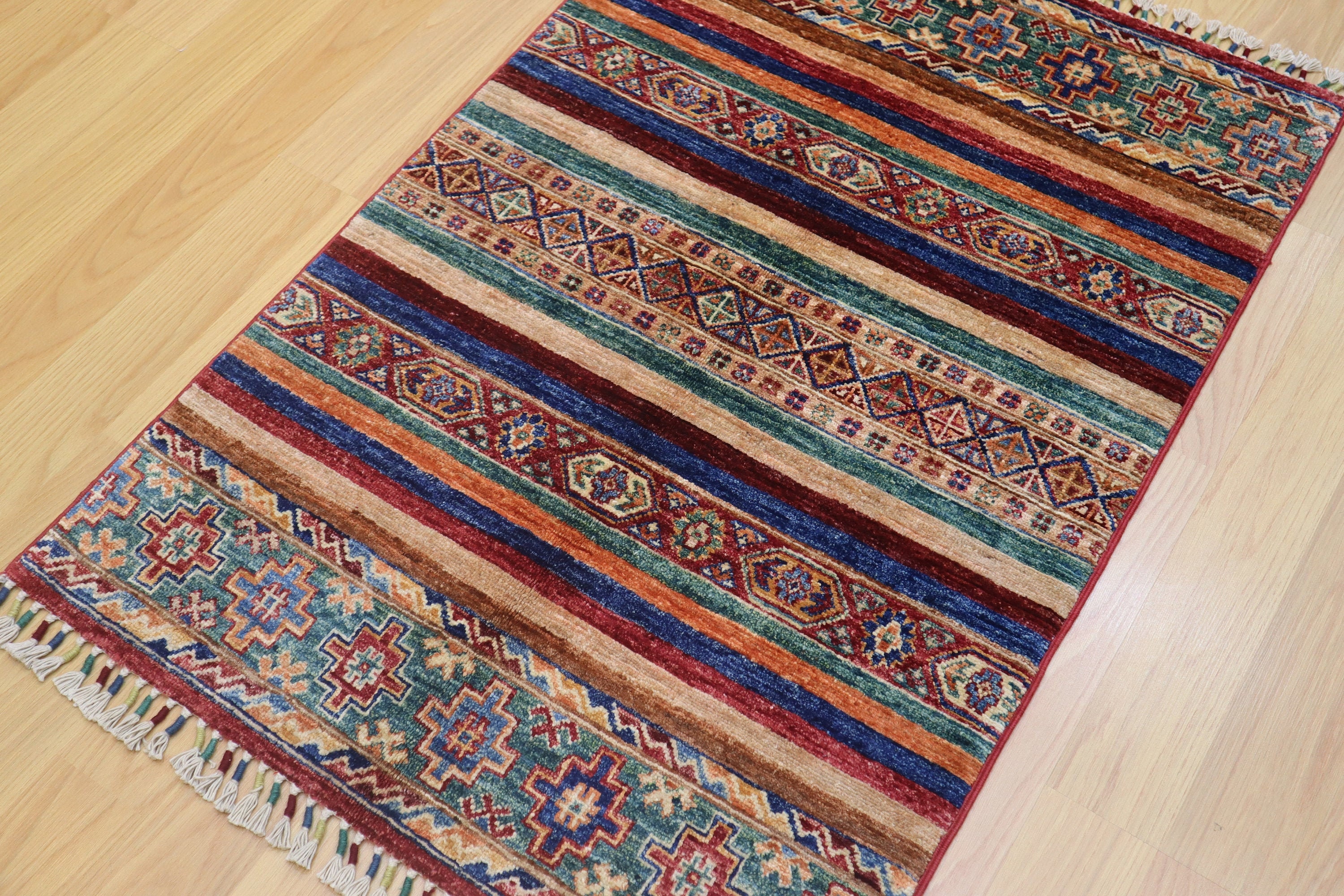 3x4 Tribal Rug Multicolor Afghan Hand Knotted Wool Area Rug Etsy