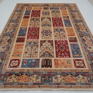 7x10 Beige Vintage Bakhtiari Area Rug - Afghan Persian Style Hand Knotted Veg dye Wool Oriental Rug - Rugs for living room - Bedroom rug