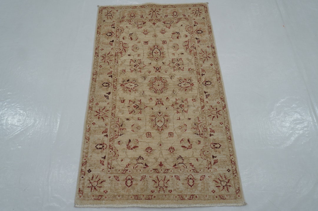 Beige Vintage Chobi Rug: Afghan Hand-knotted Wool, Small Area Rug (2 ...