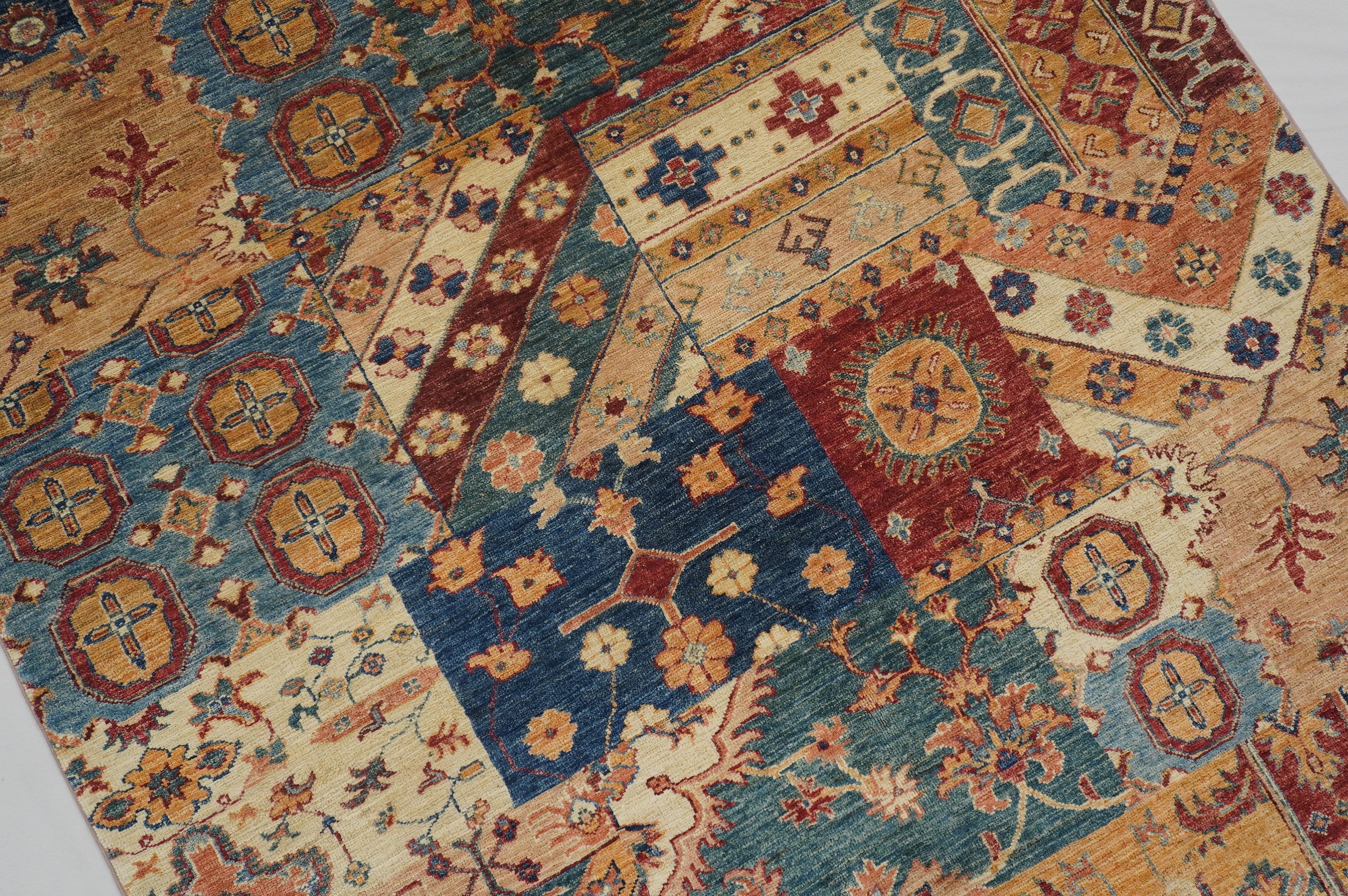 5x6 Multicolor Patchwork Rug: Afghan Hand-knotted Wool Oriental