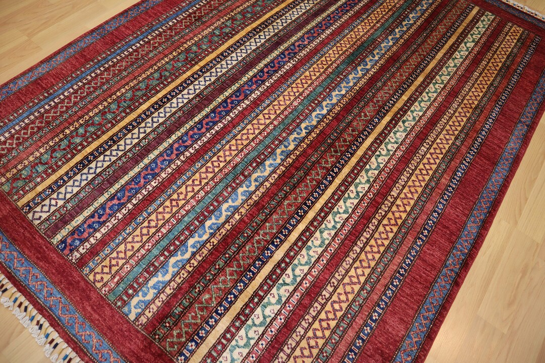 6x8 Turkish Area Rug - Red Shawl Pattern Natural Dye Hand Knotted Wool ...