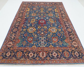 6x9 Blue Bidjar Style Rug: Afghan Hand-Knotted Wool Oriental Rug