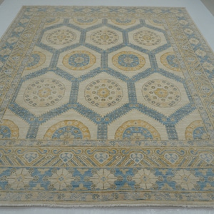 8x10 Beige Vintage Khotan Area Rug - Blue Beige Afghan Hand knotted Veg dyes Wool Rug - Bedroom Rug - Living Room Rug - Oriental Rug