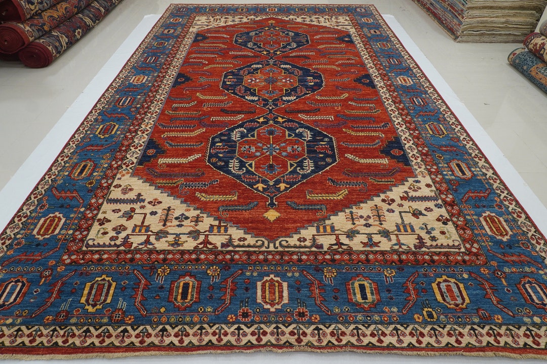 10x16 Red Oriental Rug: Afghan Hand-knotted Veg Dyes Wool Large Rug - Etsy