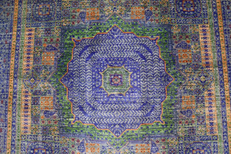 6x8 Gray Blue Mamluk Area Rug Turkish Hand Knotted Veg Dye Wool