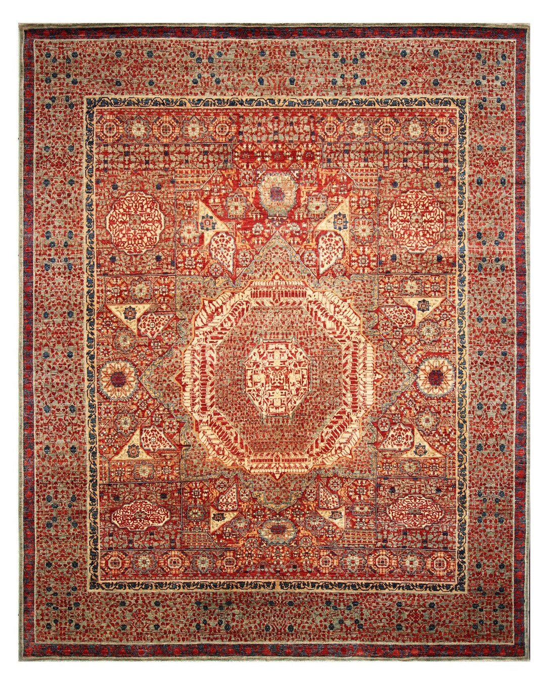 8'9x10'9 Red Vintage Mamluk Area Rug Super Fine Hand Knotted Veg Dye