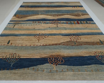 9x12 Gray Blue Gabbeh Landscape Area Rug - Tribal Afghan Hand knotted Veg dyes Wool Rug - Rugs for living room - Bedroom rug - 8&#39;11&quot;x12&#39;