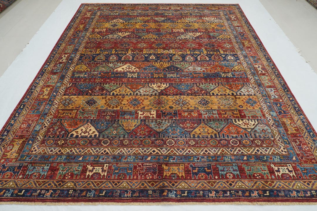 8x10 Red Tribal Gabbeh Area Rug - Afghan Hand Knotted Veg Dye Wool Rug ...