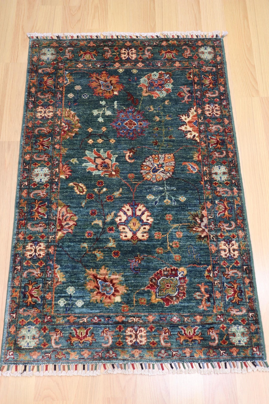 3x4 Green Afghan Rug: Waziri Floral Hand Knotted Wool Rug - Etsy